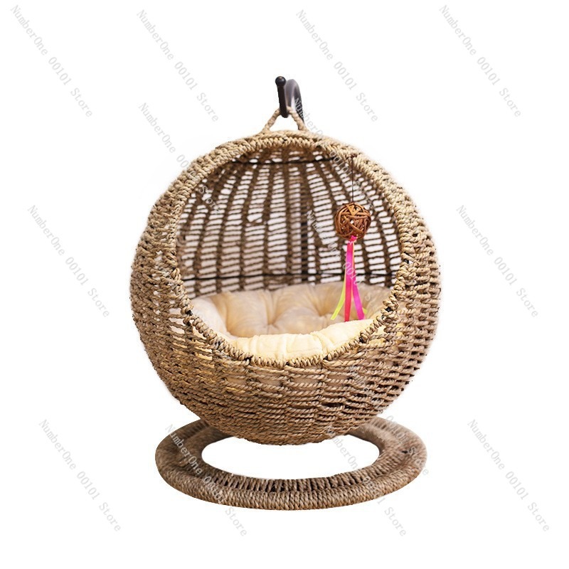 Pet Beds - سرير قطط معلق من الروطان، دائري
