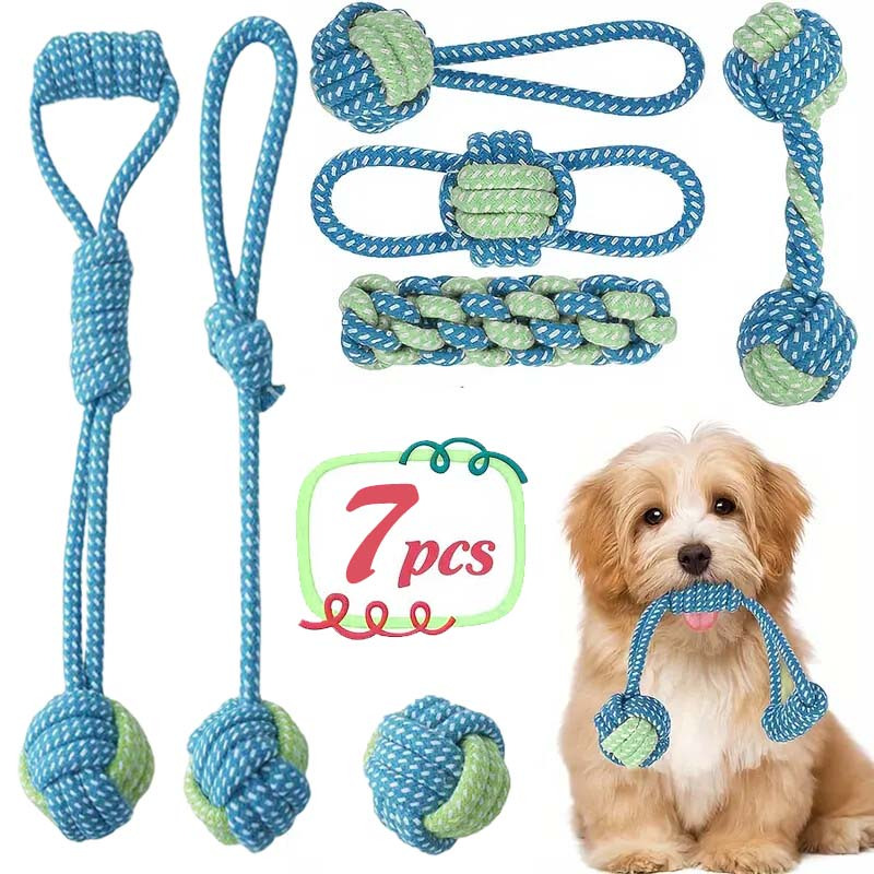 Dog Rope Toy Aggressive Chewers - 7 قطع من ألعاب العقد التفاعلية