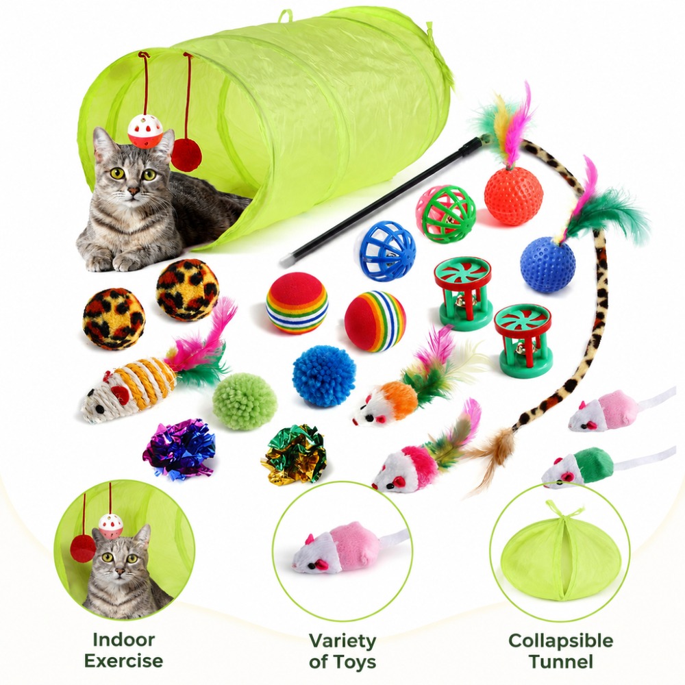 Catnip Interactive Plush Mouse - مجموعة ألعاب تفاعلية للقطط تشمل عصا